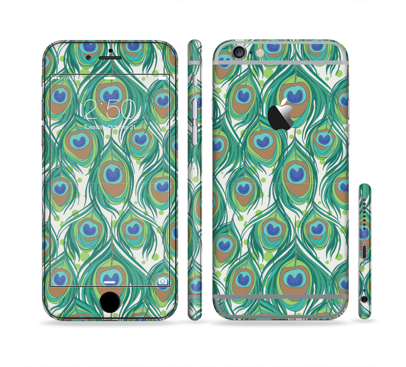 The Peacock Green Feather Bundle Sectioned Skin Series for the Apple iPhone 6/6s