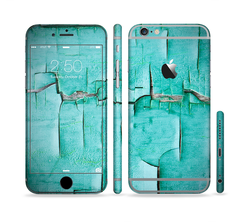 The Peeling Teal Paint Sectioned Skin Series for the Apple iPhone 6/6s Plus