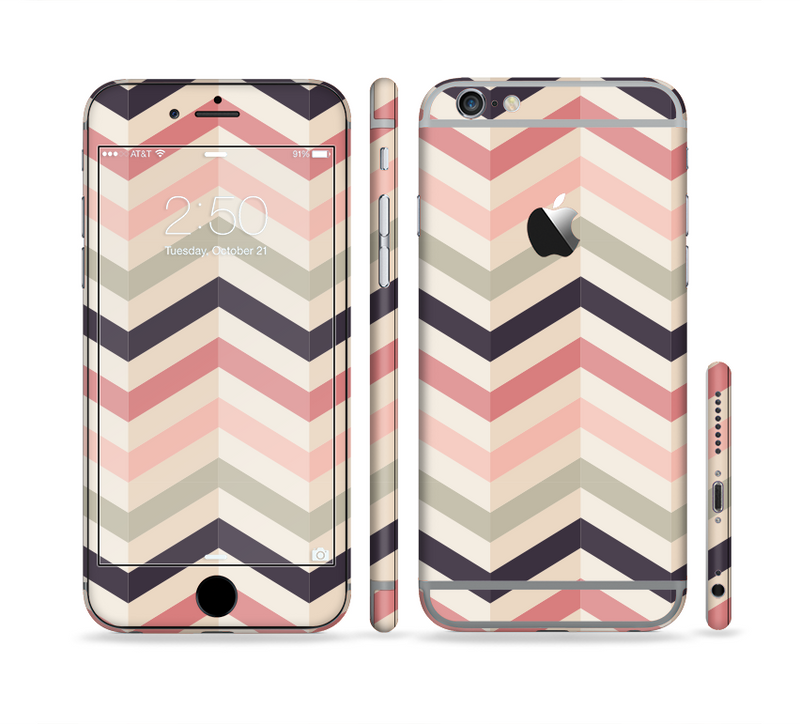 The Pink-Tan-Black Zigzag Pattern Sectioned Skin Series for the Apple iPhone 6/6s Plus