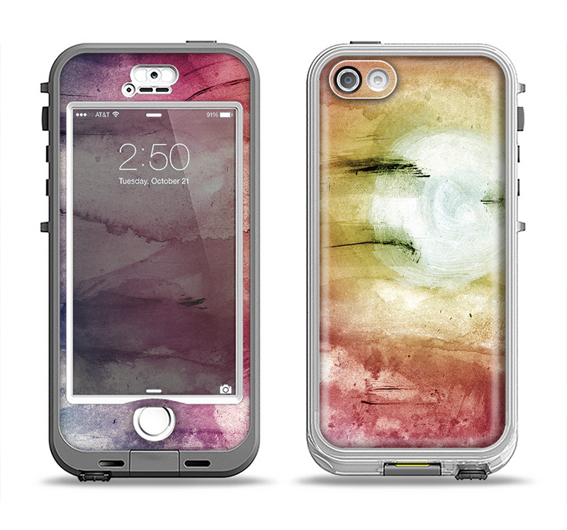The Pink-Yellow-Blue Grunge Painted Surface Apple iPhone 5-5s LifeProof Nuud Case Skin Set