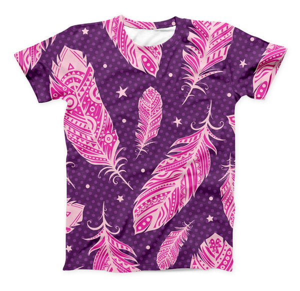 The Pink Aztec Feather Galore ink-Fuzed Unisex All Over Full-Printed Fitted Tee Shirt