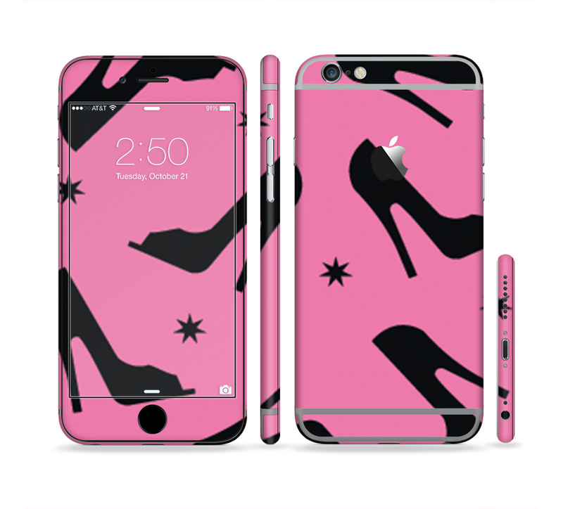 The Pink & Black High-Heel Pattern V12 Sectioned Skin Series for the Apple iPhone 6/6s Plus