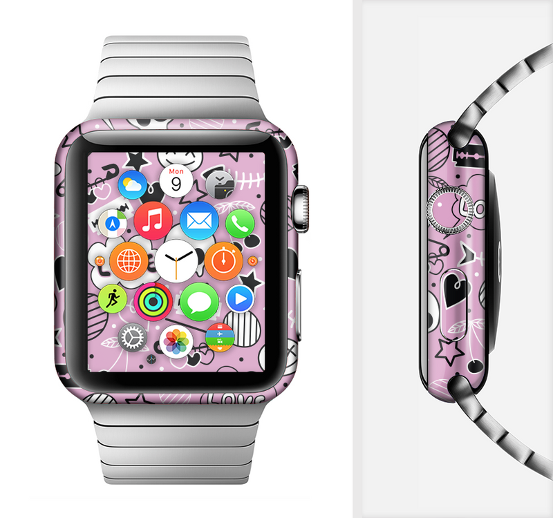 The Pink & Black Love Skulls Pattern V3 Full-Body Skin Set for the Apple Watch