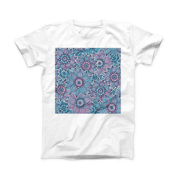 The Pink & Blue Flowered Pattern ink-Fuzed Front Spot Graphic Unisex Soft-Fitted Tee Shirt