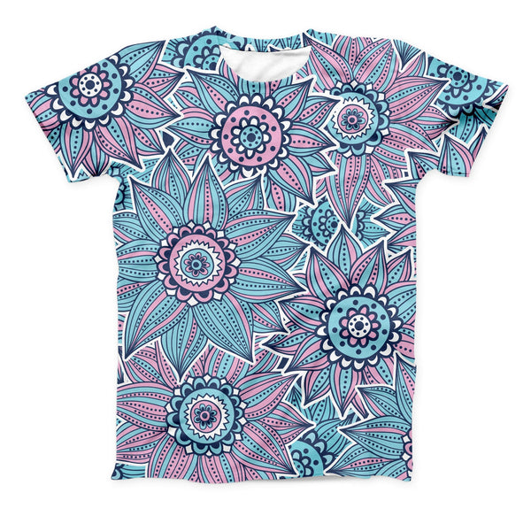 The Pink & Blue Flowered Pattern ink-Fuzed Unisex All Over Full-Printed Fitted Tee Shirt