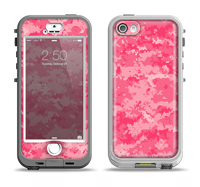 The Pink Digital Camouflage Apple iPhone 5-5s LifeProof Nuud Case Skin Set