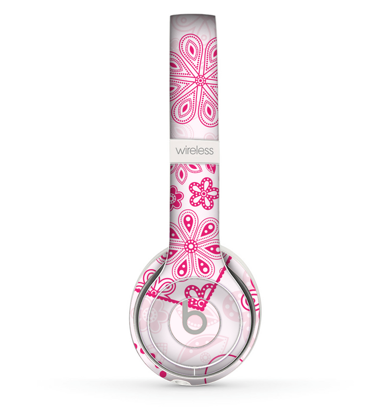 The Pink Floral Designed Hearts Skin Set for the Beats by Dre Solo 2 Wireless Headphones