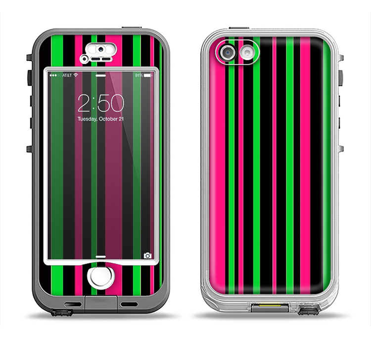 The Pink & Green Striped Apple iPhone 5-5s LifeProof Nuud Case Skin Set