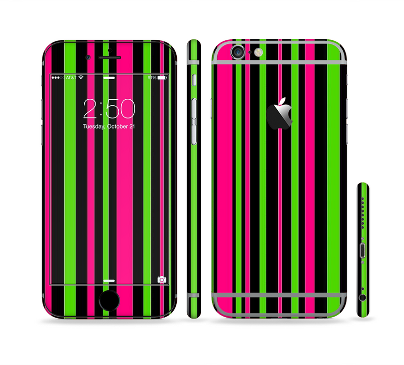The Pink & Green Striped Sectioned Skin Series for the Apple iPhone 6/6s