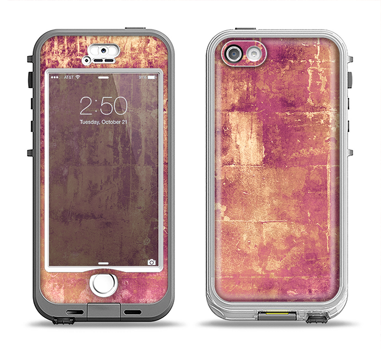 The Pink Paint Splattered Brick Wall Apple iPhone 5-5s LifeProof Nuud Case Skin Set