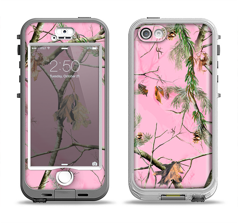 The Pink Real Camouflage Apple iPhone 5-5s LifeProof Nuud Case Skin Set