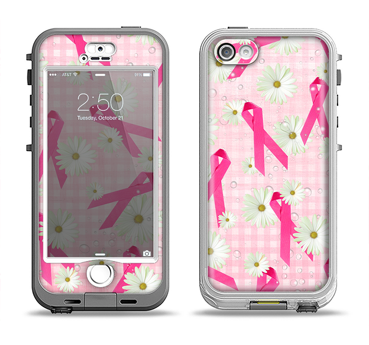The Pink Ribbon Collage Breast Cancer Awareness Apple iPhone 5-5s LifeProof Nuud Case Skin Set
