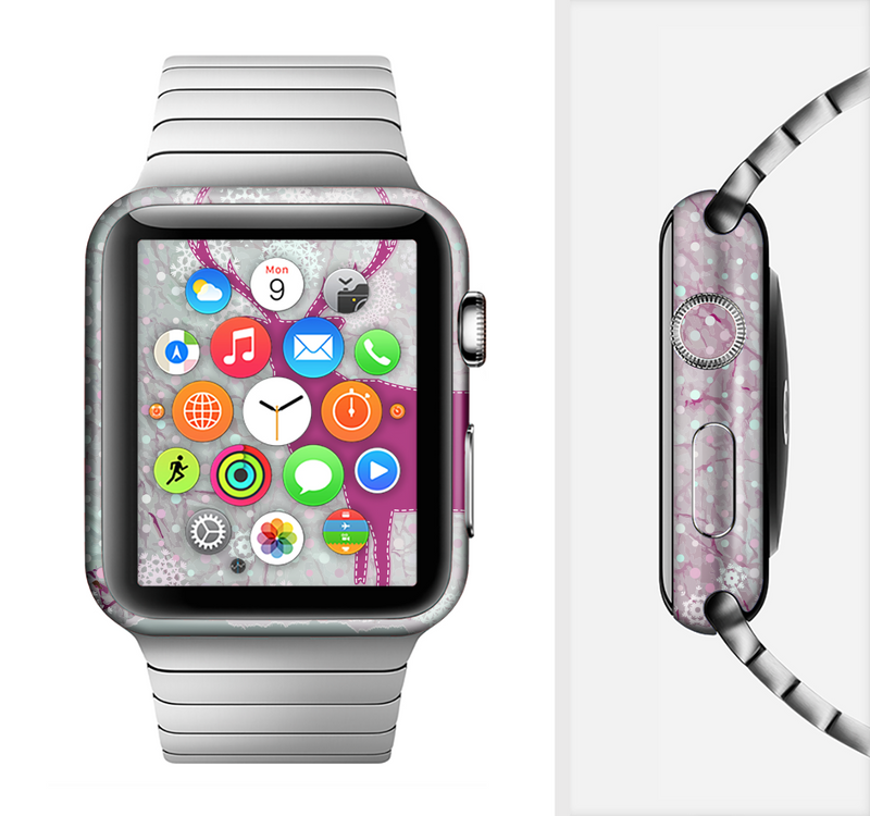 The Pink Stitched Deer Collage Full-Body Skin Set for the Apple Watch