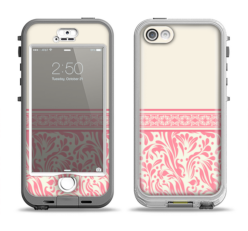 The Pink & Tan Polka Dot Pattern V1 Apple iPhone 5-5s LifeProof Nuud Case Skin Set