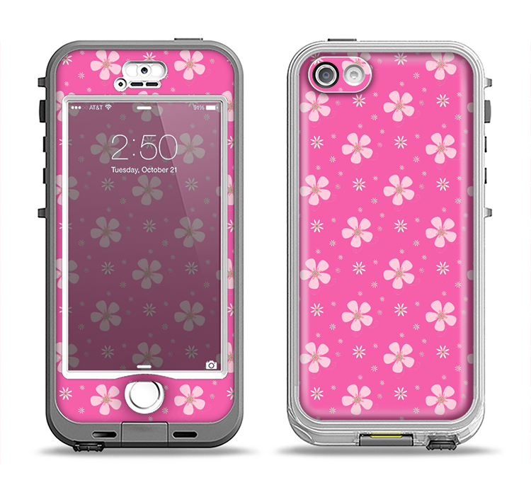 The Pink & Tiny White Floral Pattern Apple iPhone 5-5s LifeProof Nuud Case Skin Set