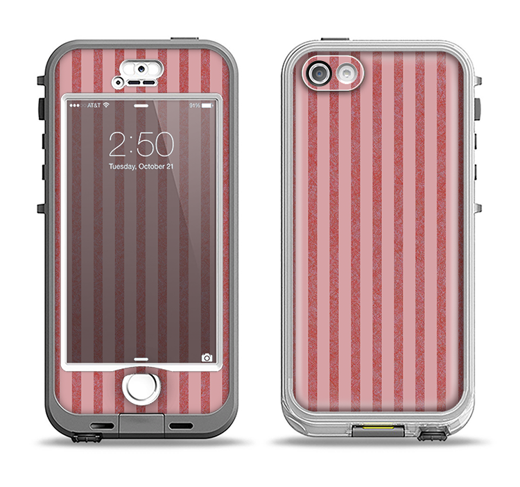 The Pink Vintage Stripe Pattern v7 Apple iPhone 5-5s LifeProof Nuud Case Skin Set