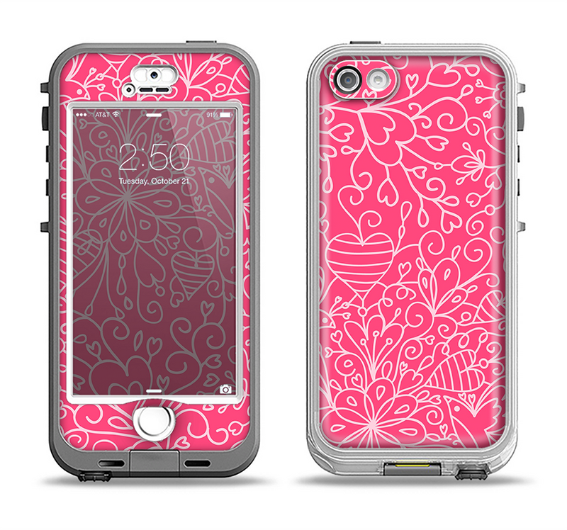 The Pink & White Abstract Illustration V3 Apple iPhone 5-5s LifeProof Nuud Case Skin Set