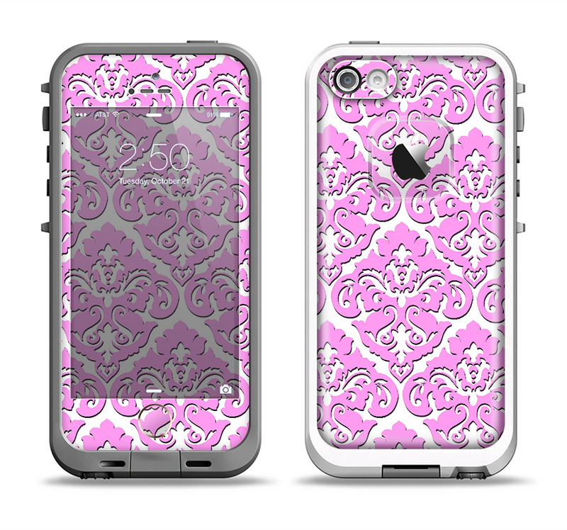 The Pink & White Delicate Pattern Apple iPhone 5-5s LifeProof Fre Case Skin Set