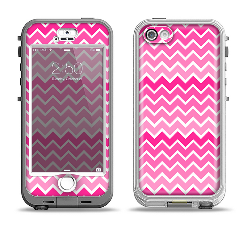 The Pink & White Ombre Chevron V2 Pattern Apple iPhone 5-5s LifeProof Nuud Case Skin Set