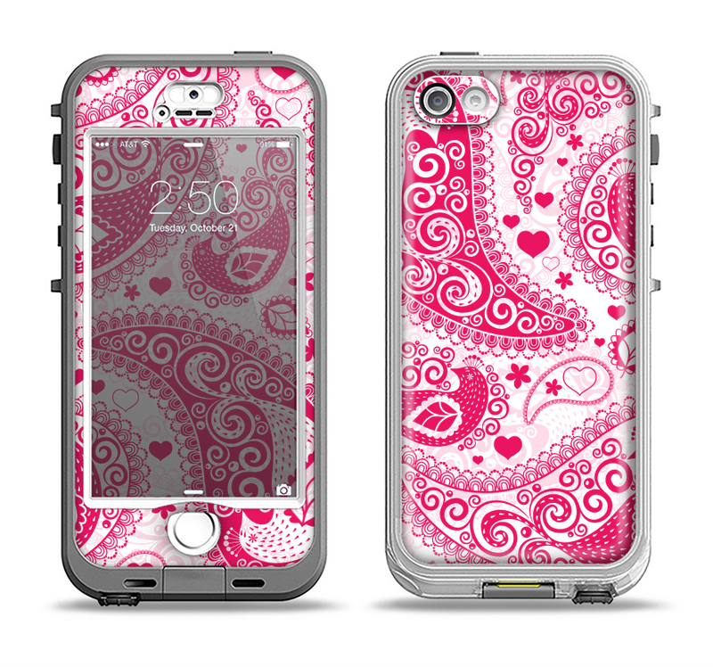 The Pink & White Paisley Pattern V421 Apple iPhone 5-5s LifeProof Nuud Case Skin Set