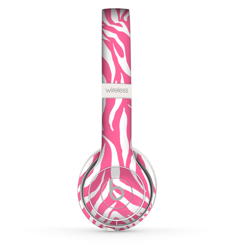 The Pink & White Vector Zebra Print Skin Set for the Beats by Dre Solo 2 Wireless Headphones