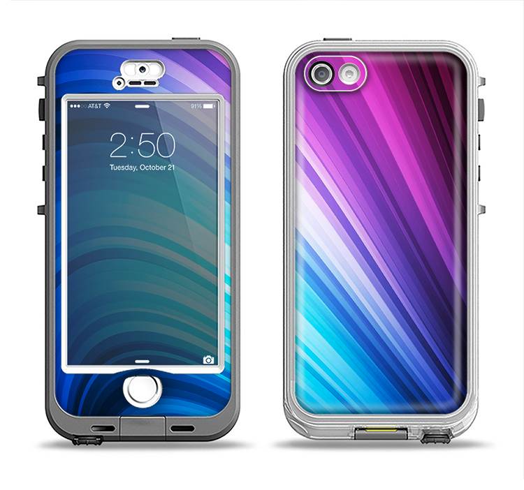 The Pink and Blue Glowing Neon Wave Apple iPhone 5-5s LifeProof Nuud Case Skin Set