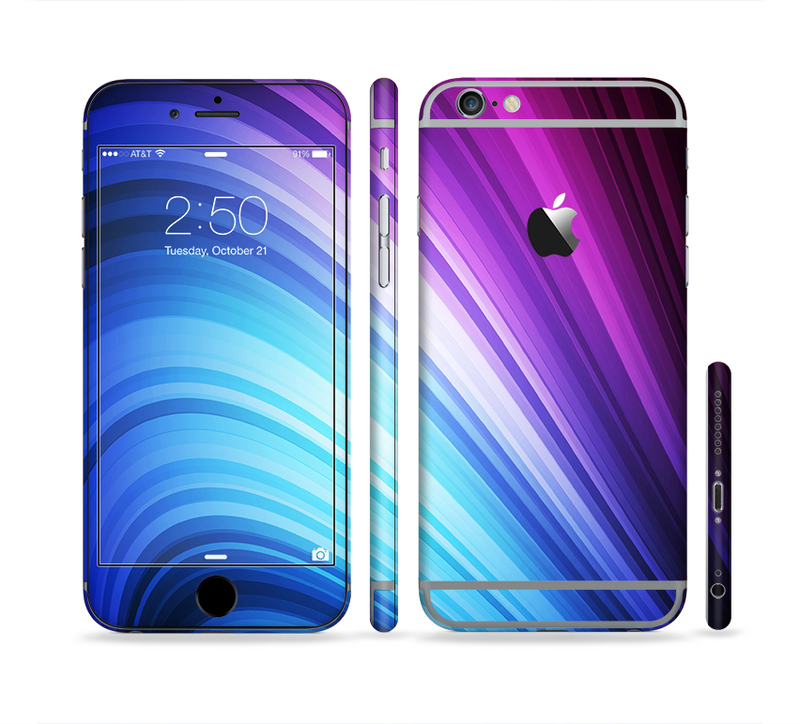 The Pink and Blue Glowing Neon Wave Sectioned Skin Series for the Apple iPhone 6/6s Plus