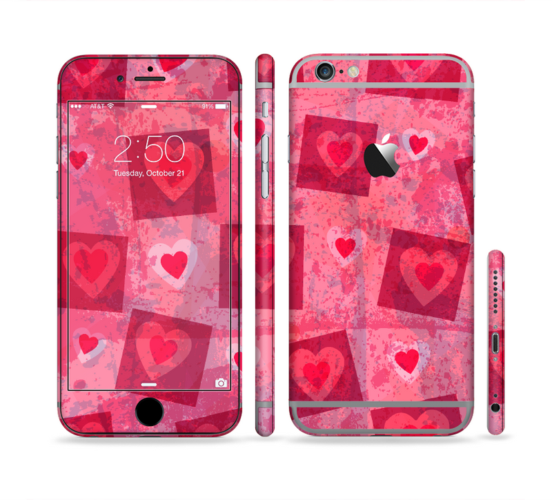 The Pink and Red Hearts in Blocks Sectioned Skin Series for the Apple iPhone 6/6s Plus