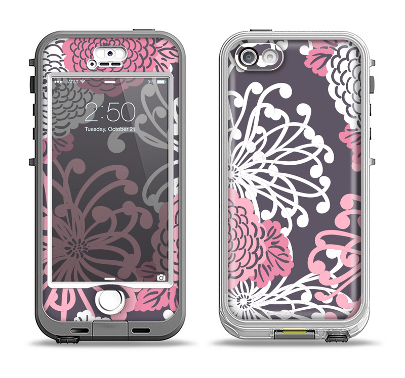 The Pink and White Solid Flowers Apple iPhone 5-5s LifeProof Nuud Case Skin Set