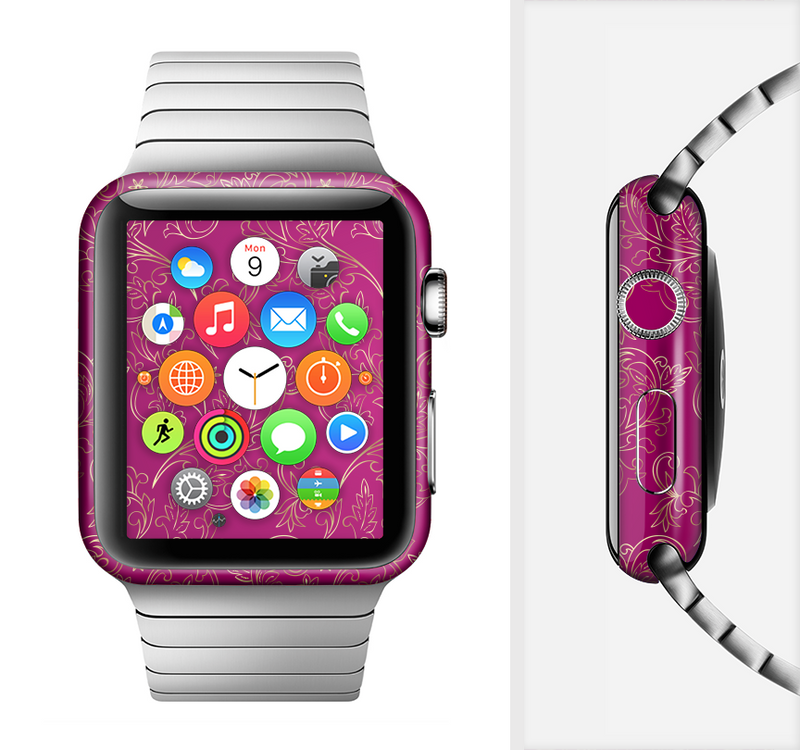 The Pink and Yellow Floral Vine Pattern Full-Body Skin Set for the Apple Watch