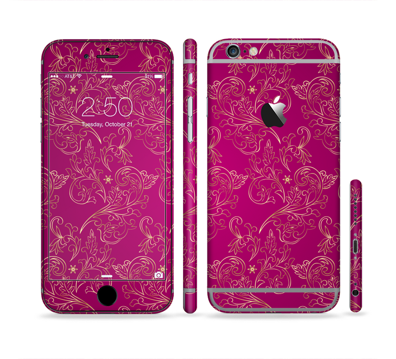 The Pink and Yellow Floral Vine Pattern Sectioned Skin Series for the Apple iPhone 6/6s