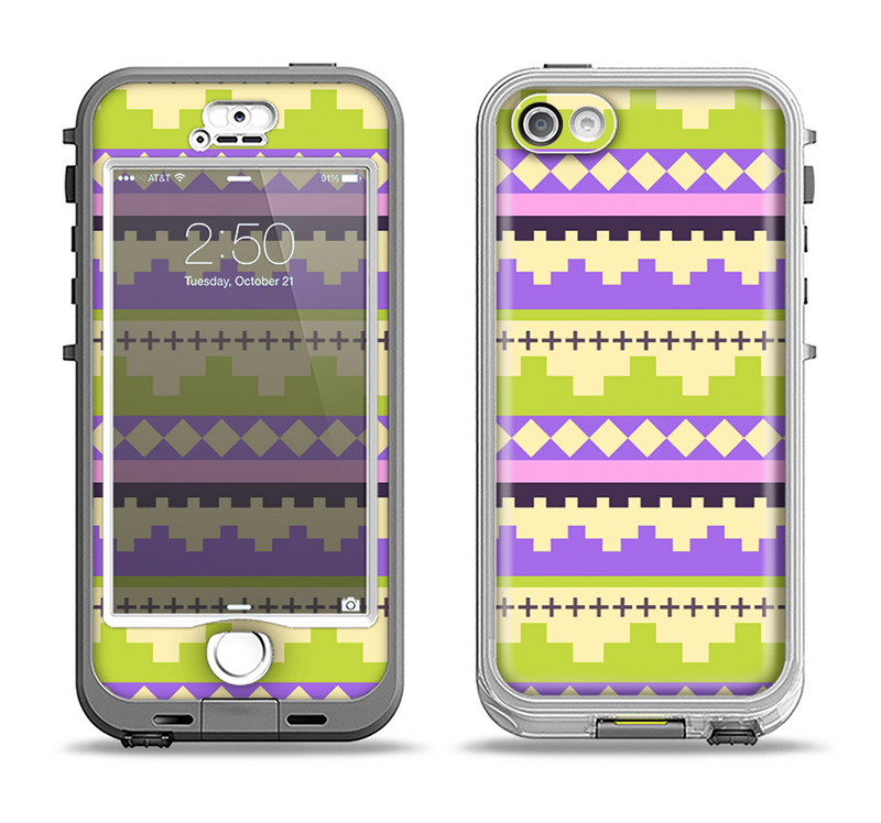 The Purple & Green Tribal Ethic Geometric Pattern Apple iPhone 5-5s LifeProof Nuud Case Skin Set