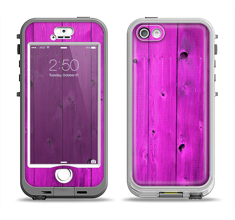 The Purple Highlighted Wooden Planks Apple iPhone 5-5s LifeProof Nuud Case Skin Set