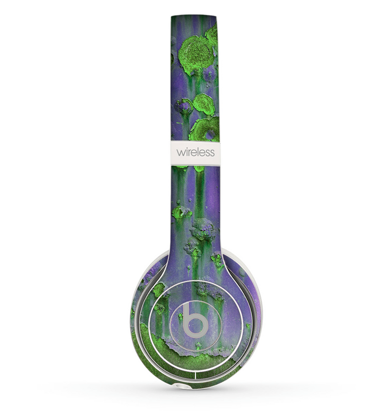 The Purple Metal with Lime Green Rust Skin Set for the Beats by Dre Solo 2 Wireless Headphones