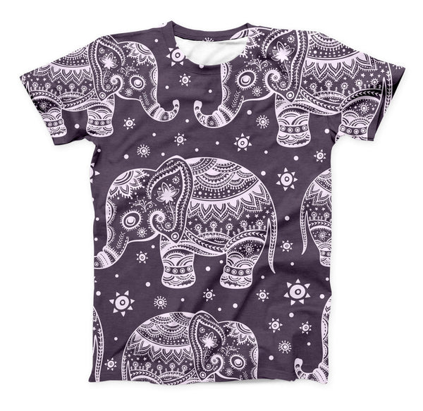 The Purple Sacred Elephant Pattern ink-Fuzed Unisex All Over Full-Printed Fitted Tee Shirt