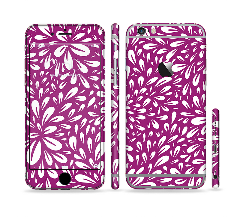 The Purple & White Floral Sprout Sectioned Skin Series for the Apple iPhone 6/6s Plus