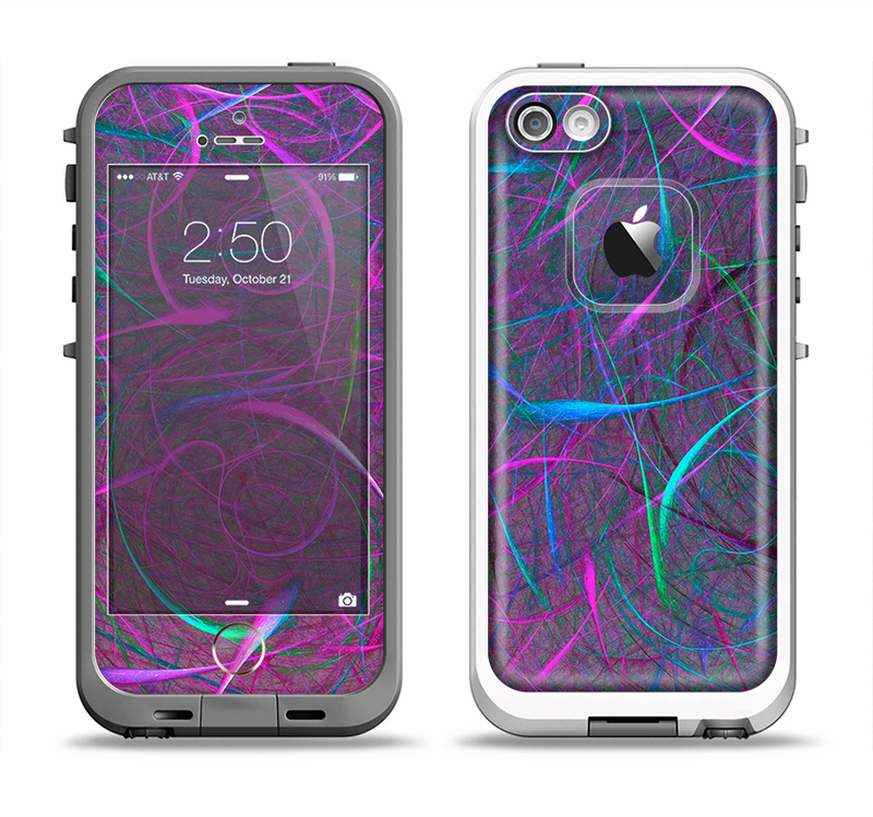 The Purple and Blue Electric Swirels Apple iPhone 5-5s LifeProof Fre Case Skin Set