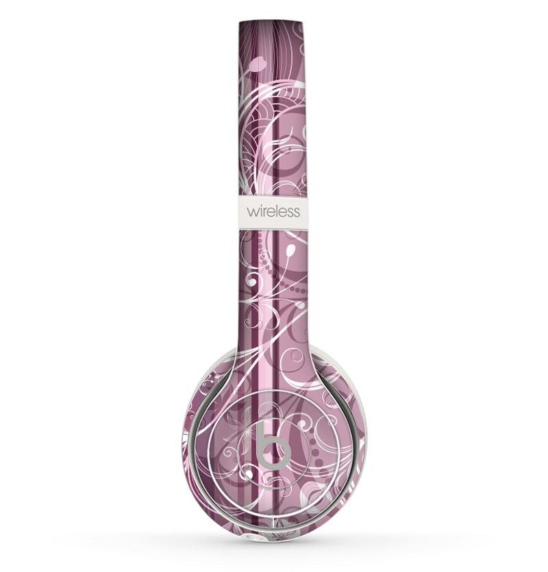 The Purple and Gray Stripes with Overlapping Floral Skin Set for the Beats by Dre Solo 2 Wireless Headphones