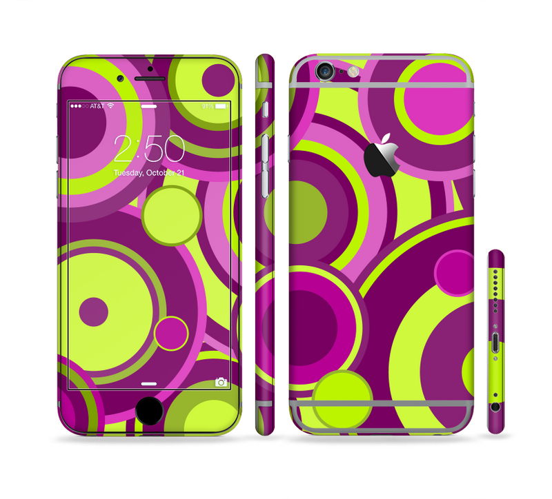 The Purple and Green Layered Vector Circles Sectioned Skin Series for the Apple iPhone 6/6s
