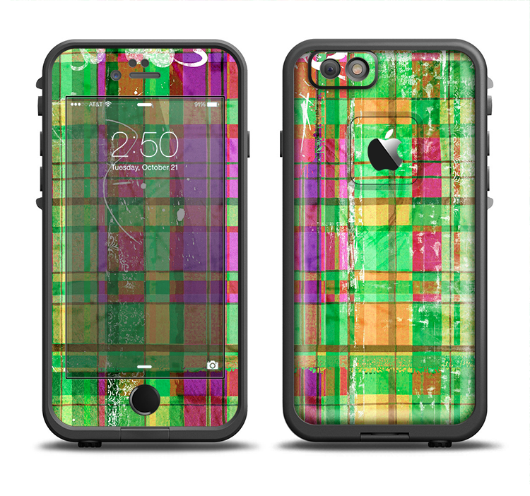 The Purple and Green Plad with Floral Pattern Apple iPhone 6/6s LifeProof Fre Case Skin Set