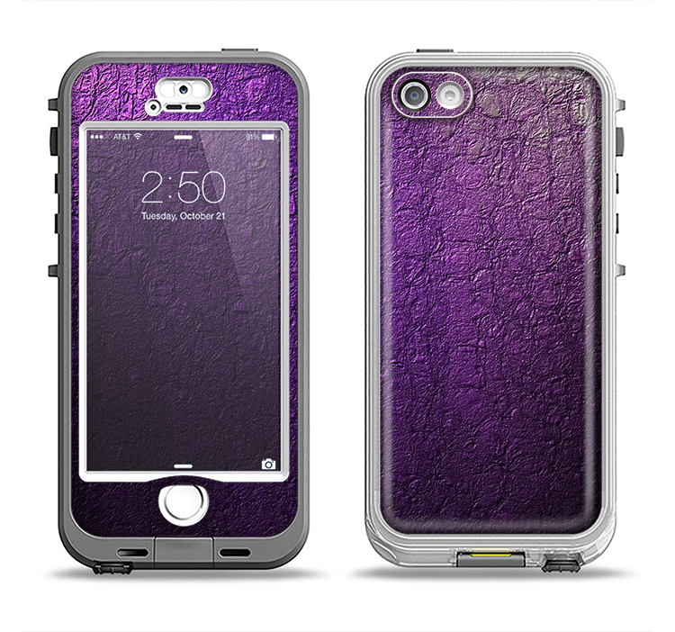 The Purpled Crackled Pattern Apple iPhone 5-5s LifeProof Nuud Case Skin Set