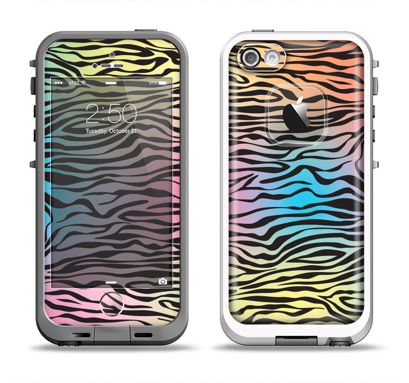The Rainbow Colored Vector Black Zebra Print Apple iPhone 5-5s LifeProof Fre Case Skin Set
