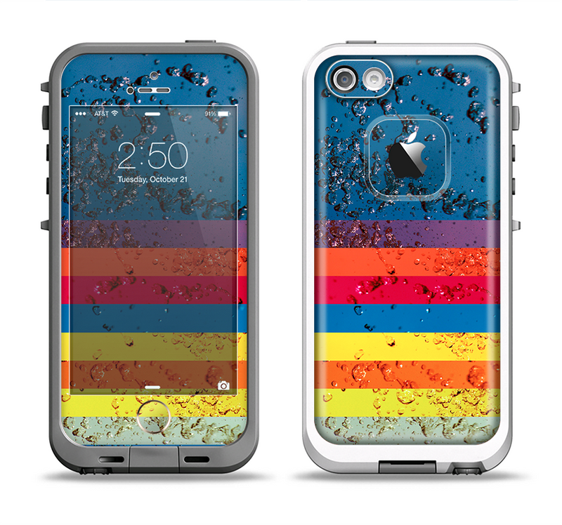The Rainbow Colored Water Stripes Apple iPhone 5-5s LifeProof Fre Case Skin Set