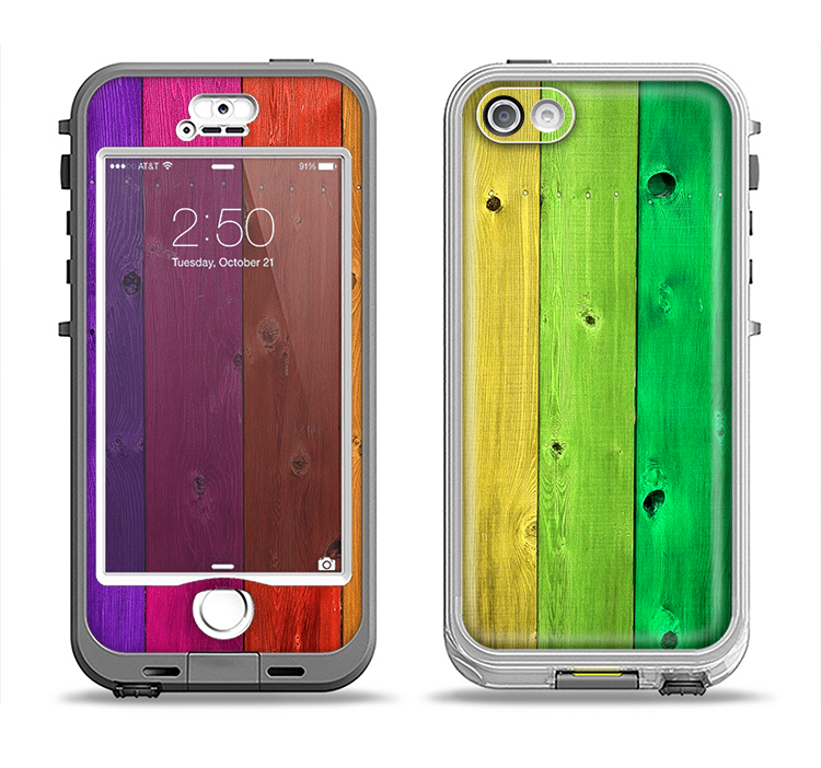 The Rainbow Highlighted Wooden Planks Apple iPhone 5-5s LifeProof Nuud Case Skin Set