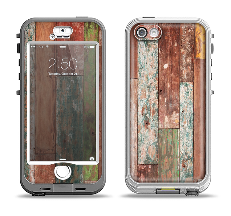 The Raw Vintage Wood Panels Apple iPhone 5-5s LifeProof Nuud Case Skin Set