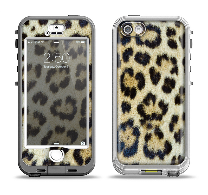 The Real Leopard Hide V3 Apple iPhone 5-5s LifeProof Nuud Case Skin Set