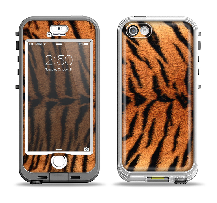 The Real Tiger Print Texture Apple iPhone 5-5s LifeProof Nuud Case Skin Set