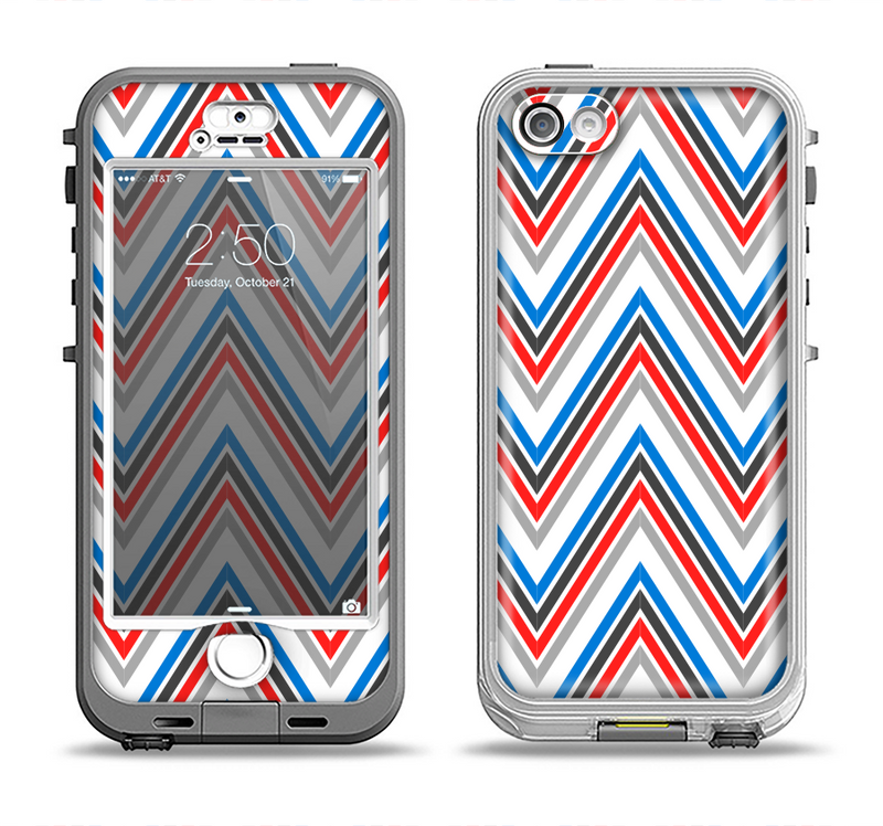 The Red-White-Blue Sharp Chevron Pattern Apple iPhone 5-5s LifeProof Nuud Case Skin Set