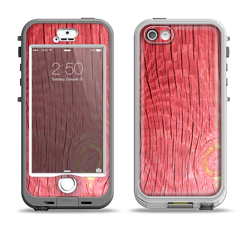 The Red-Wood with Yellow Knot Apple iPhone 5-5s LifeProof Nuud Case Skin Set