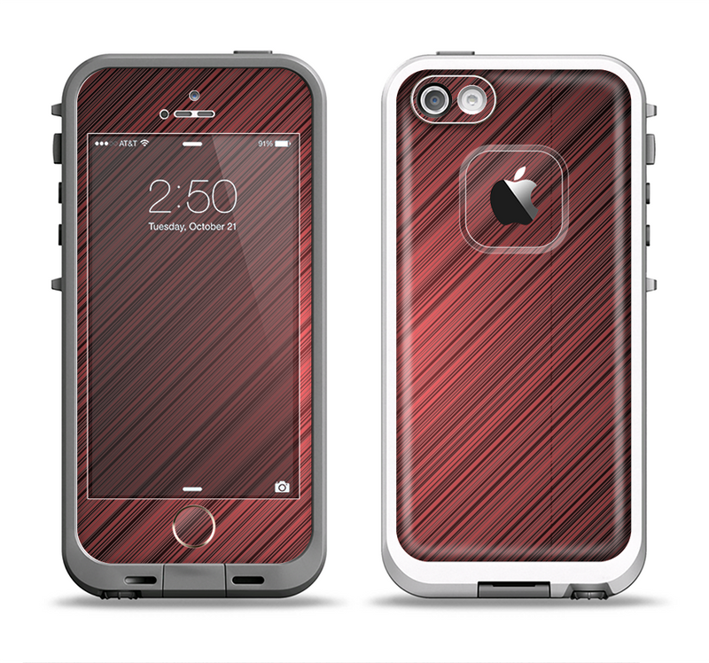 The Red Diagonal Thin HD Stripes Apple iPhone 5-5s LifeProof Fre Case Skin Set